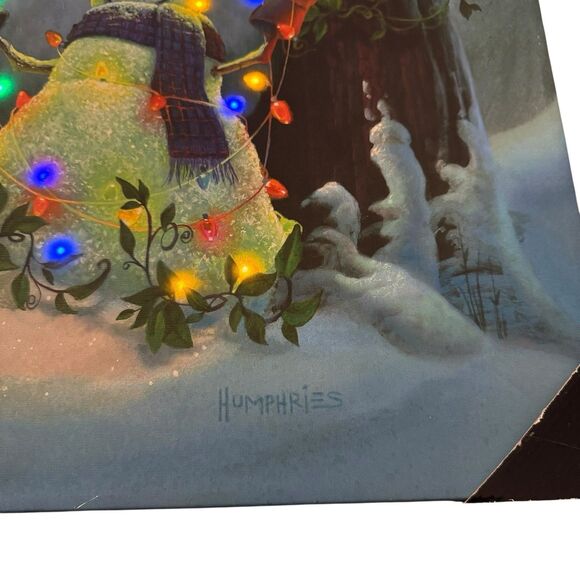 New LED Snowman By Michael Humphries 20x24 Christmas Canvas Light Up Beautiful - Picture 5 of 11